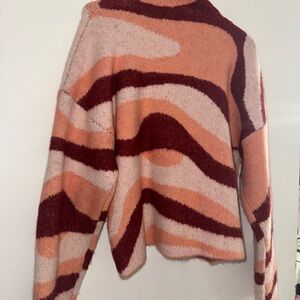 Zara Women's Cowl Neck Sweater - Red and Cream Waves